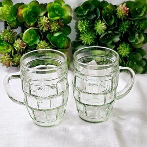 2 Vintage Anchor Hocking Beer Barrel clear glass Mug 8 oz.